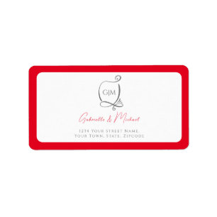 Kirschrot einfaches elegantes Monogramm Adresse Adressaufkleber