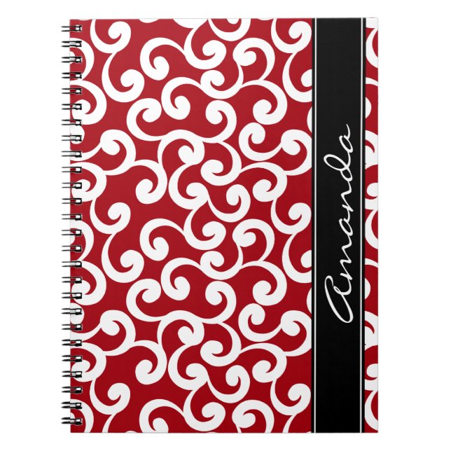 Kirschrot-mit Monogramm Element-Druck Notizblock (Vorderseite)