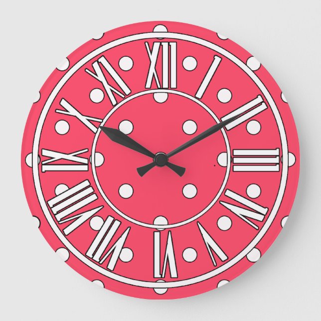 Kirschrot-Wanduhr mit Punkten Große Wanduhr (Vorderseite)