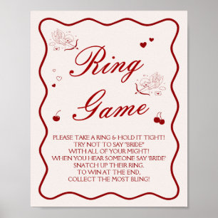 Kirschroter Brautdusche Ring Spiel Poster