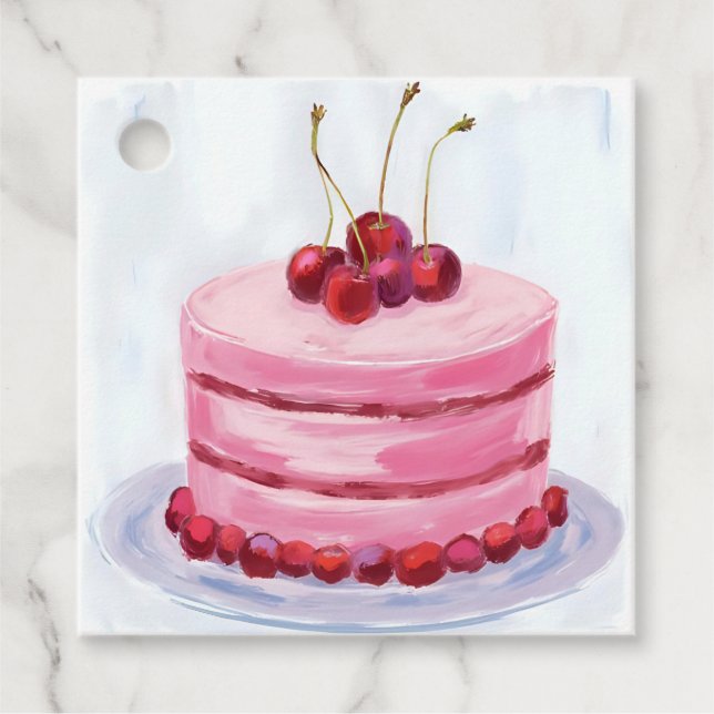 Kirschroter Kuchen Wasserfarben Feier Party Geschenkanhänger (Vorderseite)