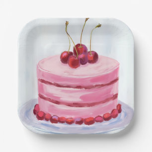 Kirschroter Kuchen Wasserfarben Feier Party Pappteller