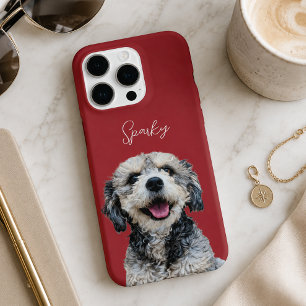 Kirschrotes modernes Hunde-Foto und Schriftzug-Hun iPhone 16 Pro Hülle