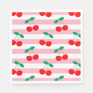 Kirschstreifen-Muster – Retro-Frucht-Geschenk & De Serviette