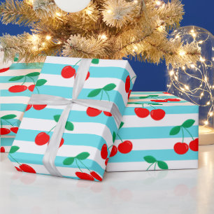 Kirschstreifenmuster – Retro-Frucht-Geschenk & Dek Geschenkpapier