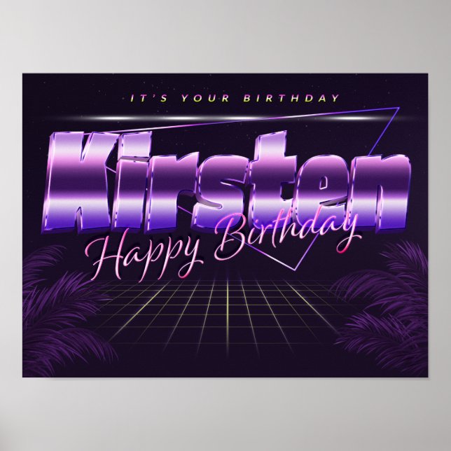 Kirsten Name Vorname lila retro Poster Geburtstag (Vorne)