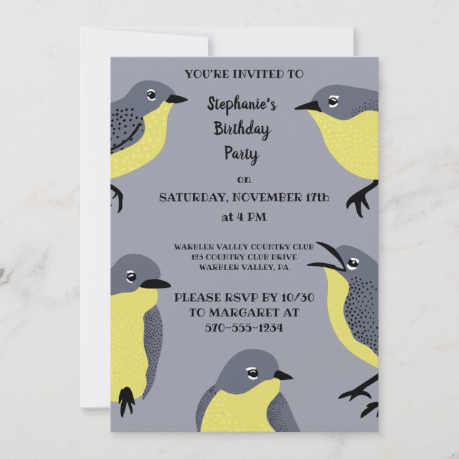 Kirtland's Warblers Bird Lovers Gray, Gelbes Party Einladung (Vorderseite)