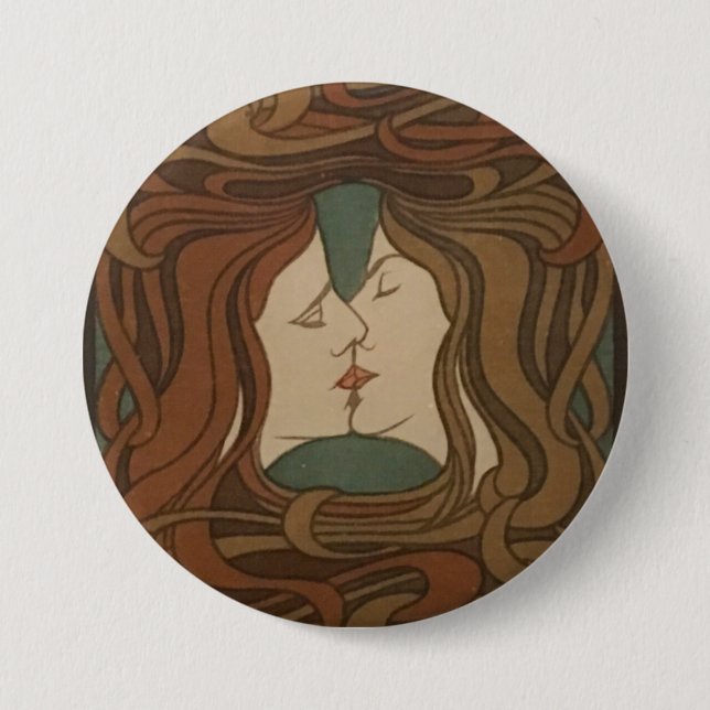 Kiss 1898, Frau - Jugendstil - Illustration Button (Vorderseite)