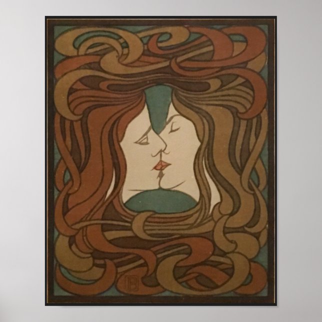 Kiss 1898, Frau - Jugendstil - Illustration Poster (Vorne)