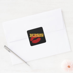 KISS-Aufkleber, Rote Lippen - Liebe / Party - Brau Quadratischer Aufkleber