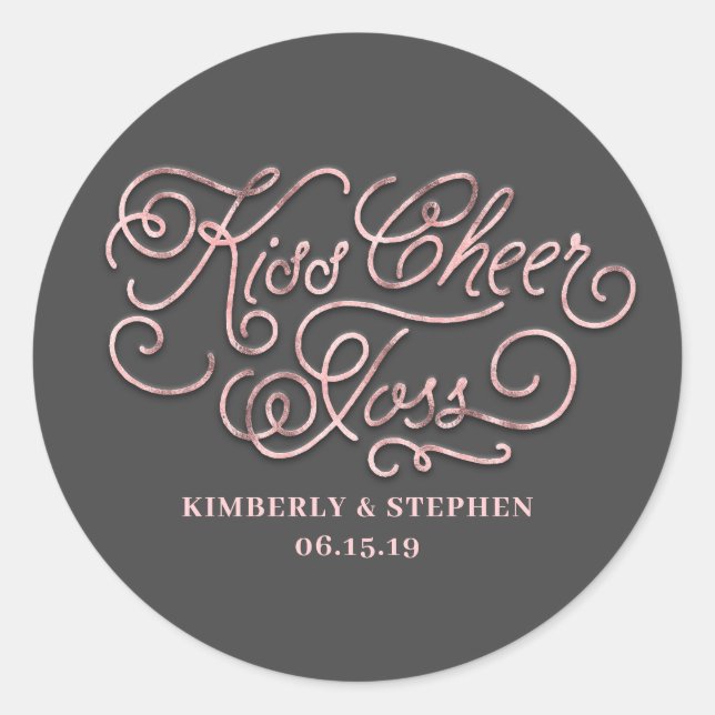 Kiss Cheer Toss Wedding Petals Packing Runder Aufkleber (Vorderseite)