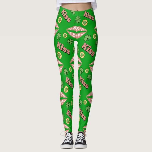 Kiss Clover Lips Kleeblatt St Patricks Leggings (Vorderseite)