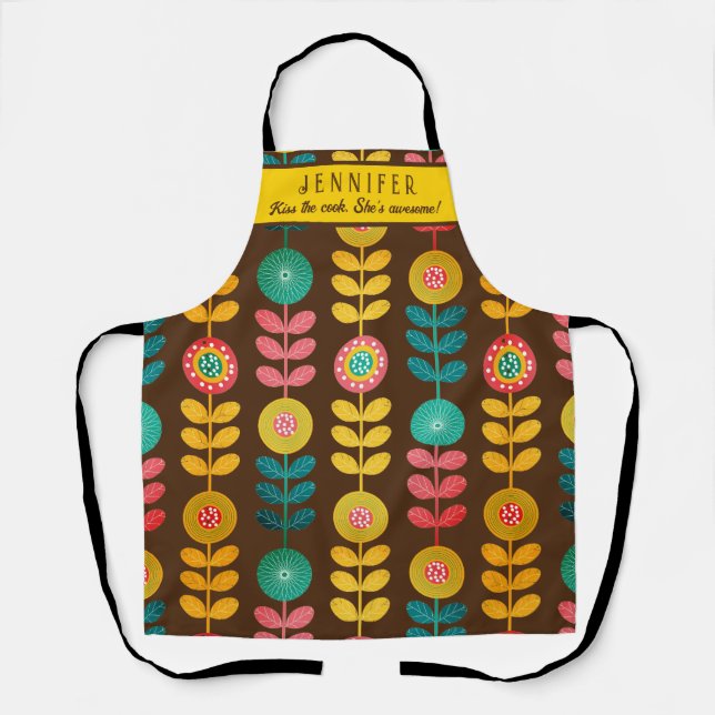 Kiss das Cook Retro-Muster Personalisiert Schürze (Vorderseite)