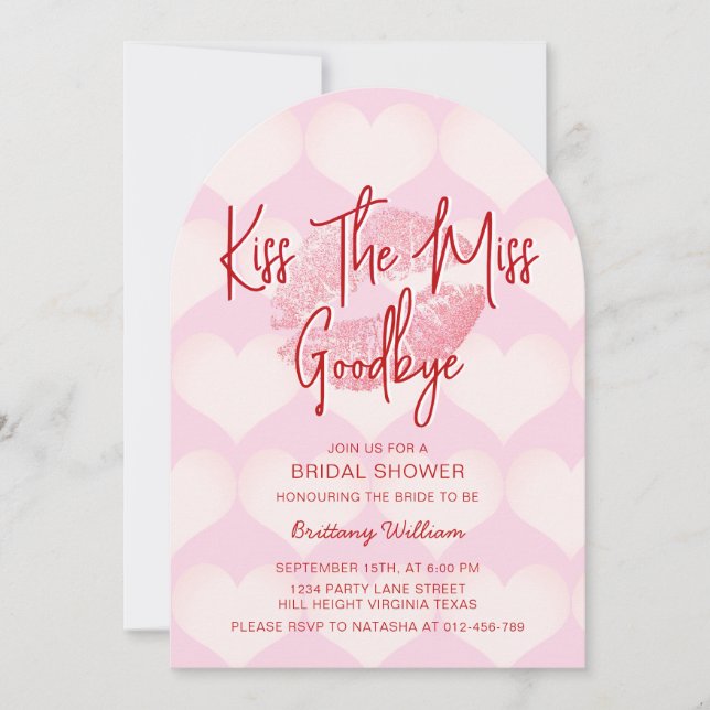 Kiss die Miss Valentines Brautdusche Einladung (Vorderseite)