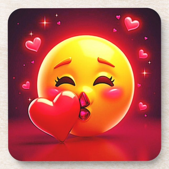 Kiss Emoji: Love and Hearts Art Getränkeuntersetzer (Vorderseite)