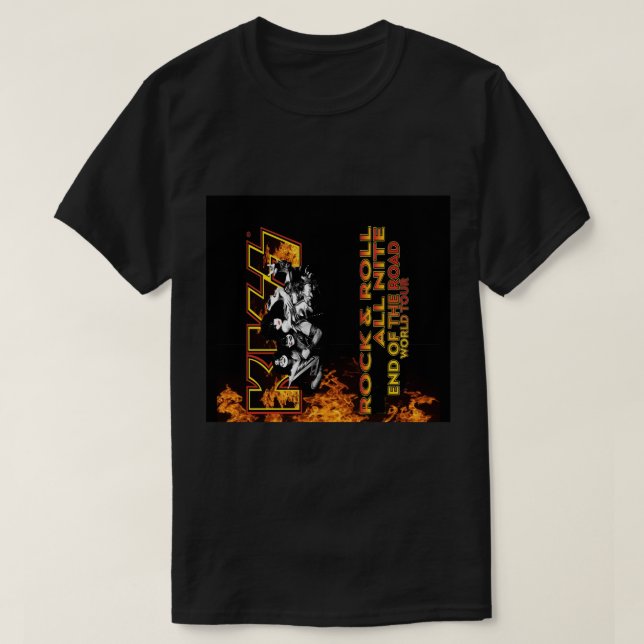 KISS Ende der Road World Tour Feuer Flammen Rock & T-Shirt (Design vorne)
