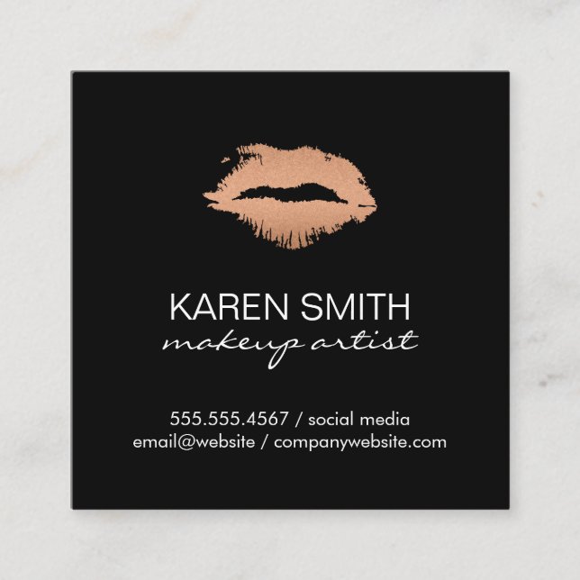 Kiss Handwriting Watercolor | Makeup Artist Quadratische Visitenkarte (Vorderseite)
