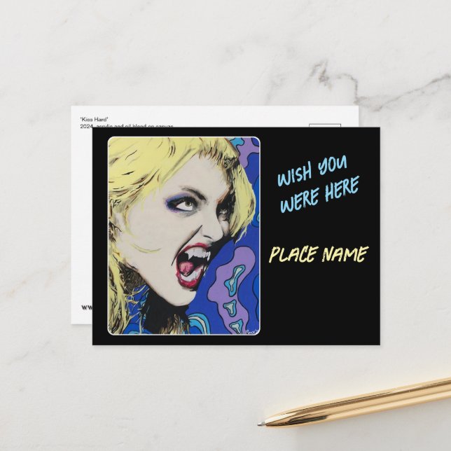 "Kiss Hard" Gemälde auf einem Postkarte (Vorderseite/Rückseite Beispiel)