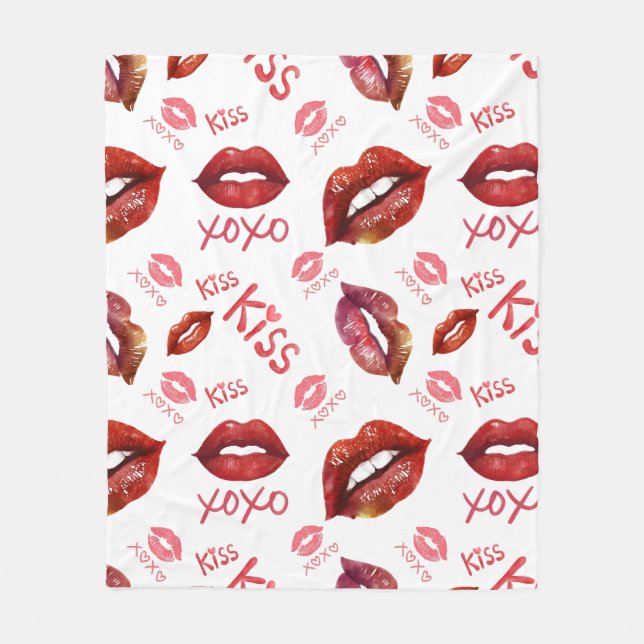 Kiss Liebe XOXO Muster Fleecedecke (Vorderseite)