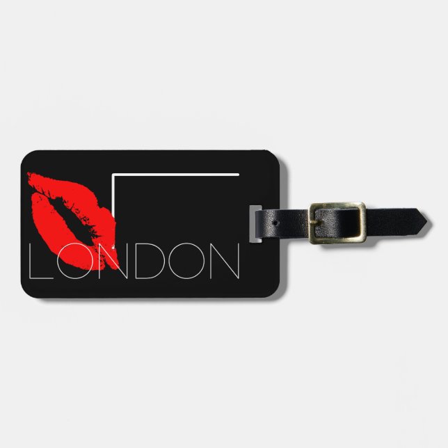 Kiss Lip Black Red Lipstick London Custom Monogram Gepäckanhänger (Vorderseite horizontal)