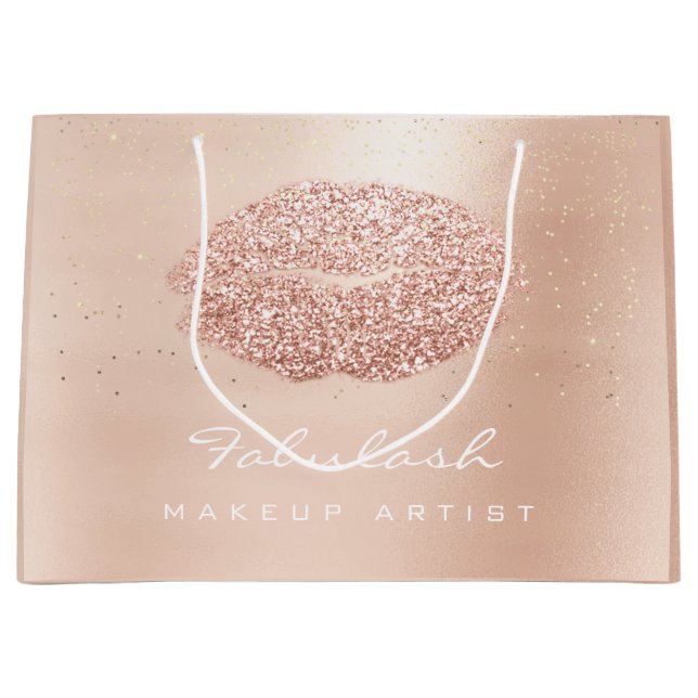 Kiss Lips Blush Makeup Glitzer Rose Gold Confetti Große Geschenktüte (Vorderseite)