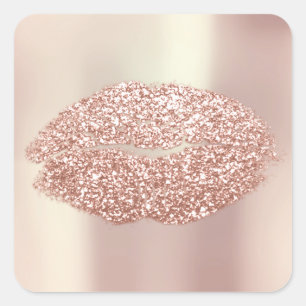Kiss Lips Glitzer Beauty Makeup 16. Rose Gold Quadratischer Aufkleber