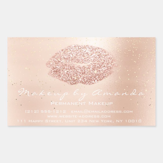 Kiss Lips Glitzer Makeup Gold Confett Microblading Rechteckiger Aufkleber (Vorderseite)