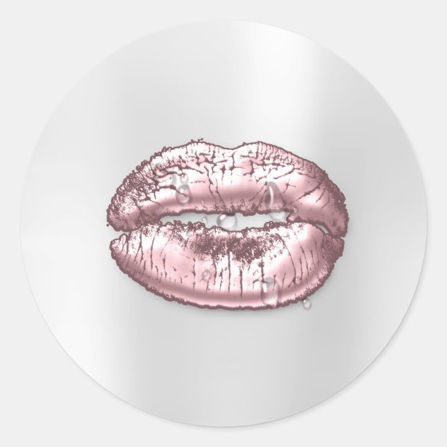 Kiss Lips Glitzer Pink Makeup Artist Wassertropfen Runder Aufkleber (Vorderseite)