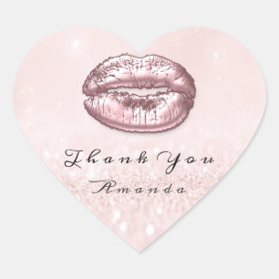 Kiss Lips Glitzer Rosa Herz Makeup Bridal Danke Herz-Aufkleber