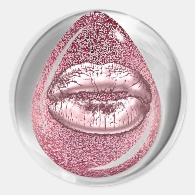Kiss Lips Glitzer Rosa Runder Makeup Artist Nails Runder Aufkleber (Vorderseite)