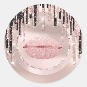 Kiss Lips Make-up-Artist träufelt Rose Glitter Runder Aufkleber