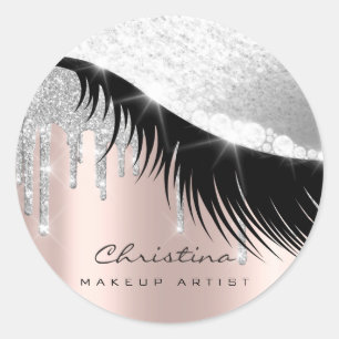 Kiss Lips Makeup Artist Glitzer Lashe Funkelnd Gra Runder Aufkleber