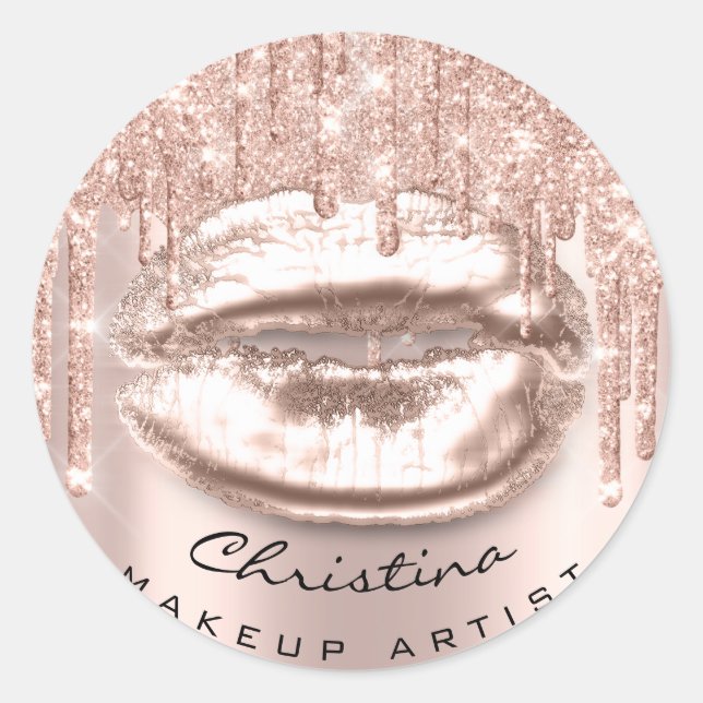 Kiss Lips Makeup Artist Glitzer Tropfen Funkelnd N Runder Aufkleber (Vorderseite)