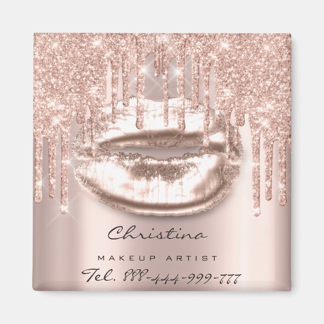 Kiss Lips Makeup Artist Glitzer Tropfen Funkelnd T Magnet (Vorne)