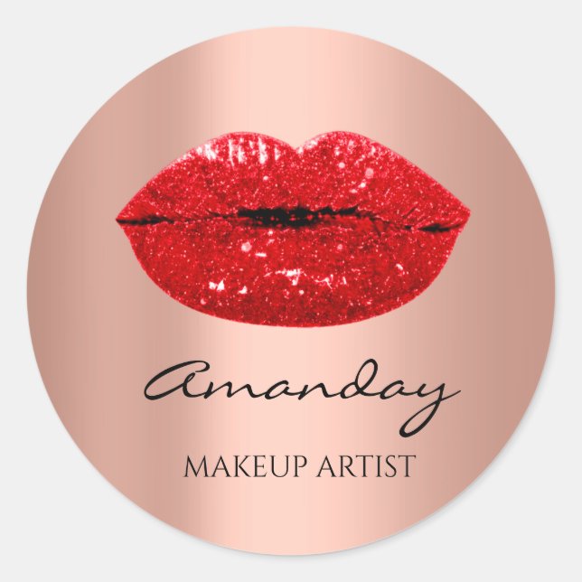 Kiss Lips Makeup Artist Name Dankeschön Rosen Red Runder Aufkleber (Vorderseite)