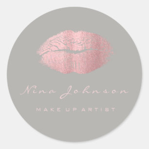 Kiss Lips Makeup Beauty Grau Pink Rose Lipstik Runder Aufkleber