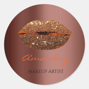 Kiss Lips Makeup Benutzerdefinierter Name Gold Kaf Runder Aufkleber