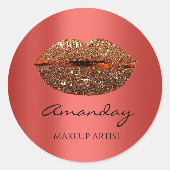 Kiss Lips Makeup Individuelle Name Red Gold Runder Aufkleber (Vorderseite)