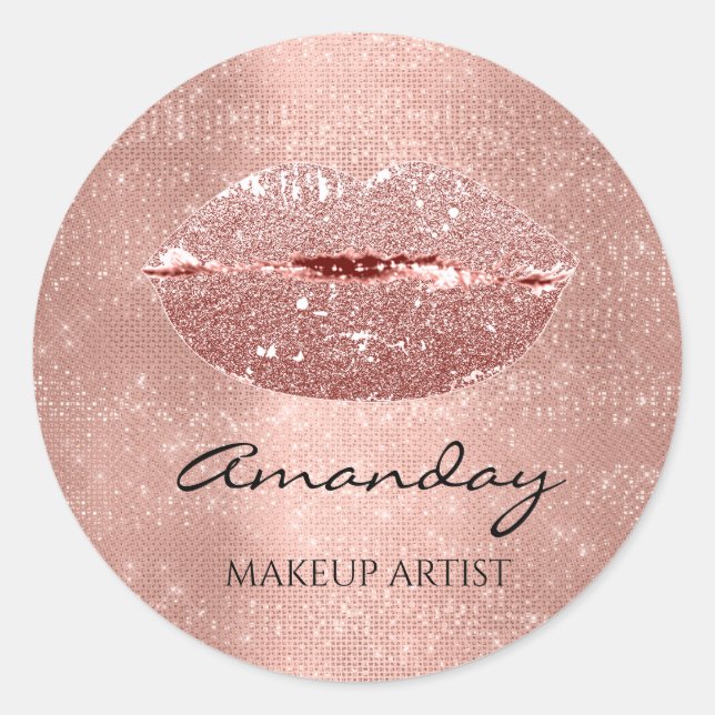 Kiss Lips Makeup Individuelle Name Rose Gold Runder Aufkleber (Vorderseite)