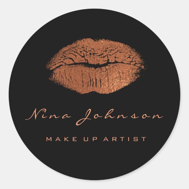 Kiss Lips Makeuty Beauty Black Copper Rose Gold Runder Aufkleber (Vorderseite)