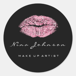 Kiss Lips Makeuty Beauty White Pink Rose Name Runder Aufkleber