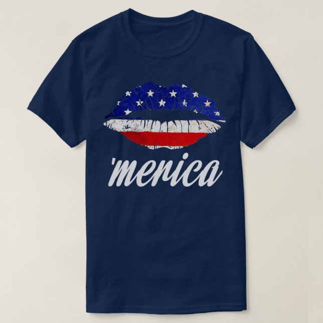 Kiss Lips Merica Funny Liebe 4. Juli American F T-Shirt (Design vorne)