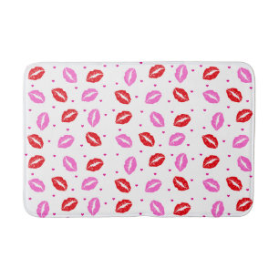 Kiss Lips Pink Red and Hearts Bath Mat Badematte