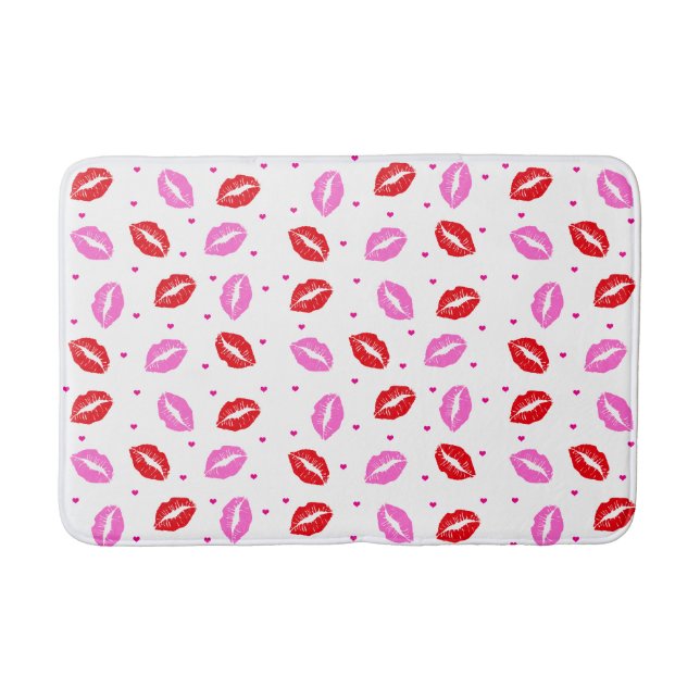 Kiss Lips Pink Red and Hearts Bath Mat Badematte (Vorderseite)