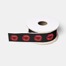 Kiss Lips Red Lipstick Black Valentine Glitzer Ripsband