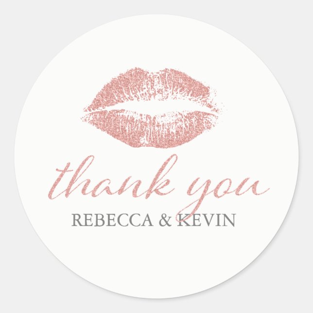 Kiss Lips Rose Gold Glitzer Textur Vielen Dank Runder Aufkleber (Vorderseite)