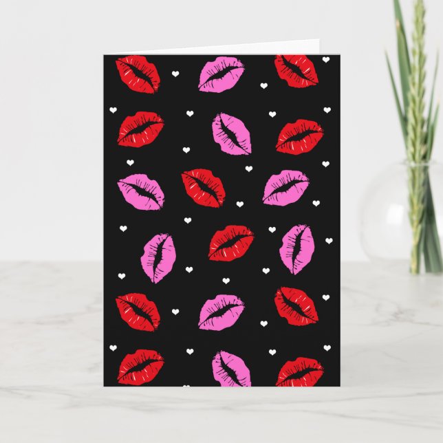 Kiss Lips Rose Red Hearts Carte de voeux (Devant)