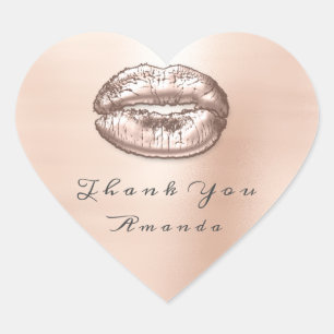 Kiss Lips Rose Rosa Herz Makeup Bridal 16. Danke Herz-Aufkleber