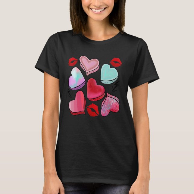 Kiss Lips Valentine Sweet Candy Heart Happy Valent T-Shirt (Vorderseite)