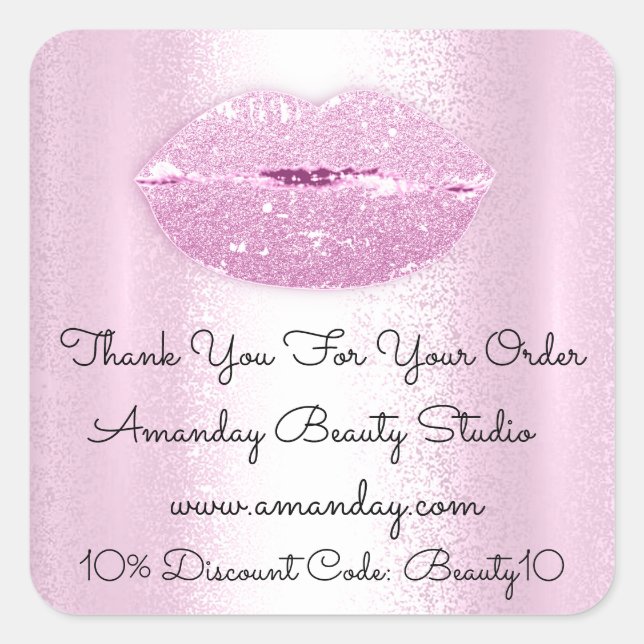 Kiss Lips Vielen Dank Shopping Discount Pink Glitz Quadratischer Aufkleber (Vorderseite)
